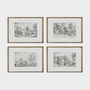 Vintage Landscape Etchings | Antique Drawing Collection | Sketch Print Set | PRINTABLE #S60