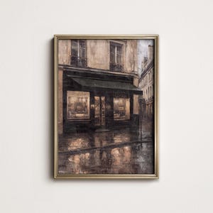 パリのカフェの絵画、モダンで素朴なフランスのビストロの壁アート、ダークなバーカートの装飾、デジタルダウンロード可能な壁の装飾 North Prints 9-03