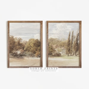 Antique European Landscape Print SET Split 2 Panel | Muted Paintings Digital PRINTABLE | S2-27