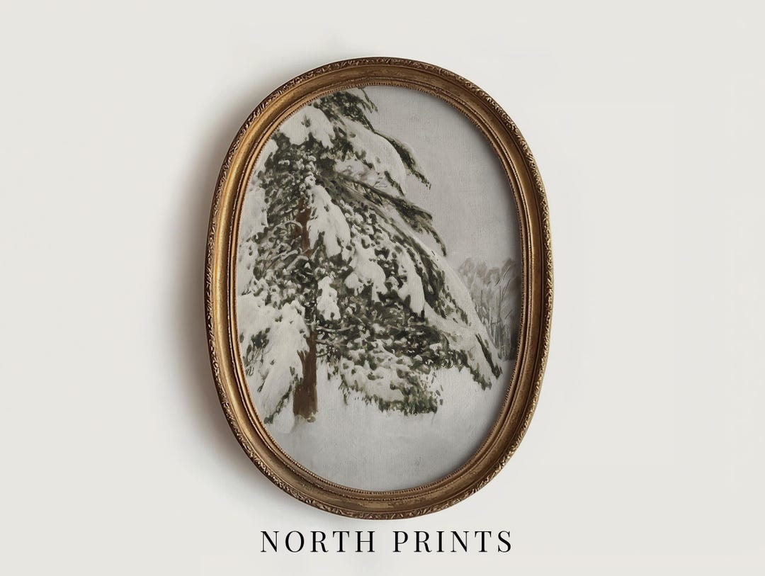 Snowy Winter Pine Tree Landscape Print: Vintage Holiday Wall Art ...