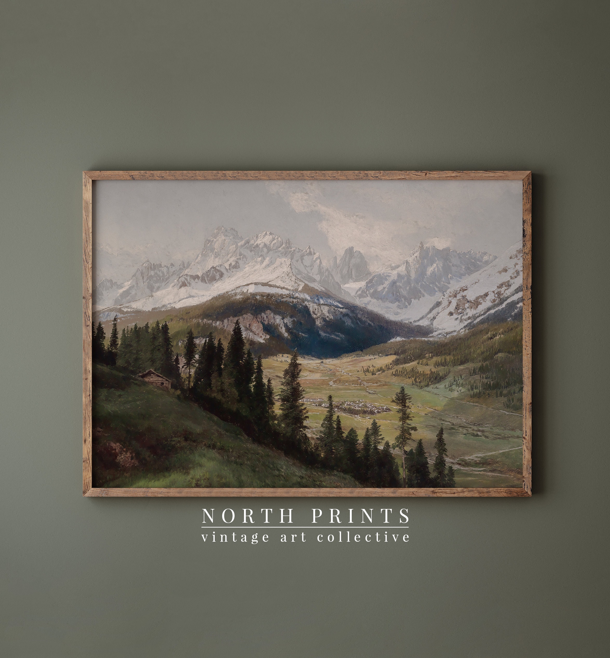 Rustic Mountain Painting, Vintage Landscape Digital Prints