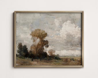 Rustic Farmhouse Landscape Print: Earthy Country Wall Art (Digital Download Printable) N-01