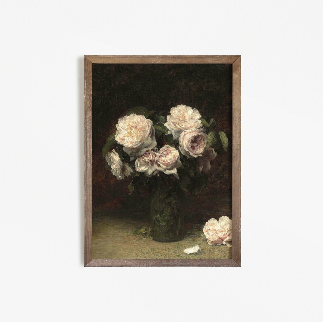 Moody Dark Roses Painting | Vintage Flower Print | French Country Decor ...
