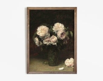 Moody Dark Roses Painting | Vintage Flower Print | French Country Decor PRINTABLE | 2-63
