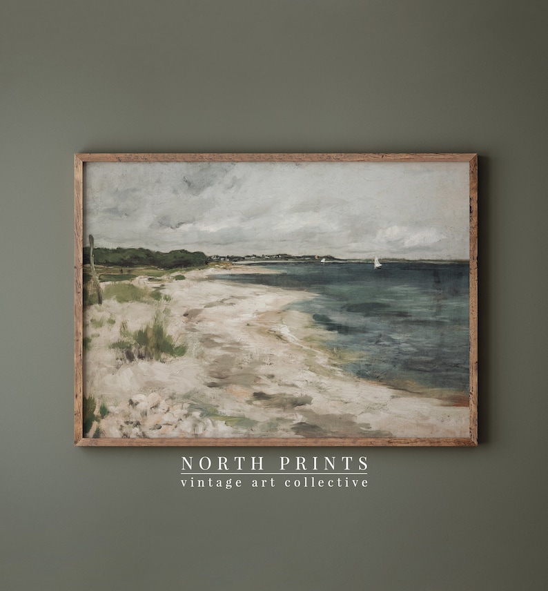 Vintage Coastal Seaside Painting Beach House Wall Art Decor Etsy