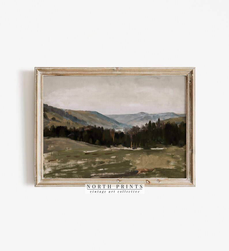 Rustic Landscape Oil Painting | Moody Mountain Print | Forest Wall Art Digital PRINTABLE | 1046 image 5