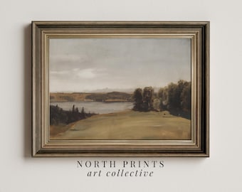 Antique Lake Landscape Oil Painting: Printable Wall Art (Printable Digital Download) 7-159