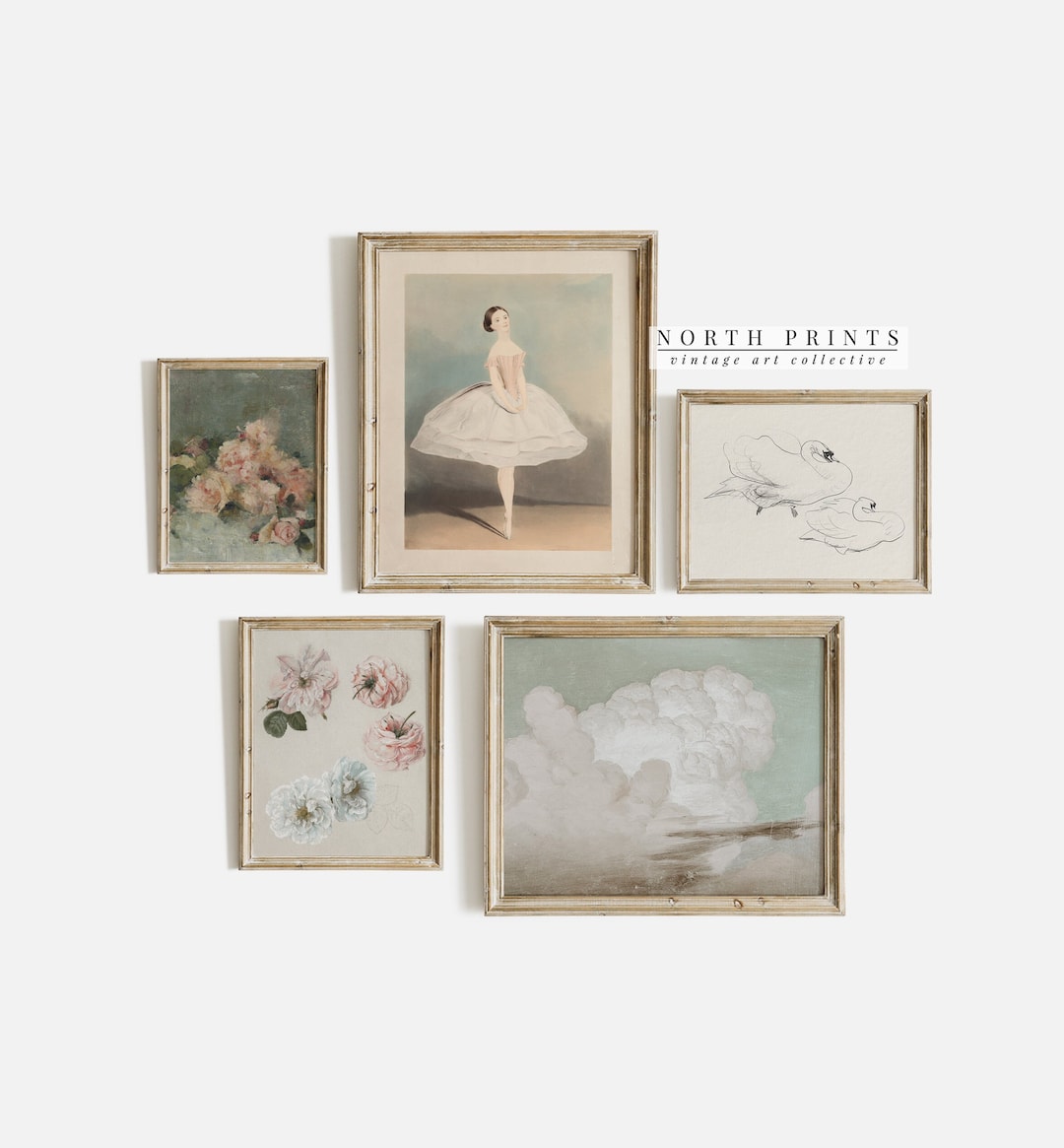 Vintage Nursery Art Prints Set of 5: Pink & Green Gallery Wall (digital ...