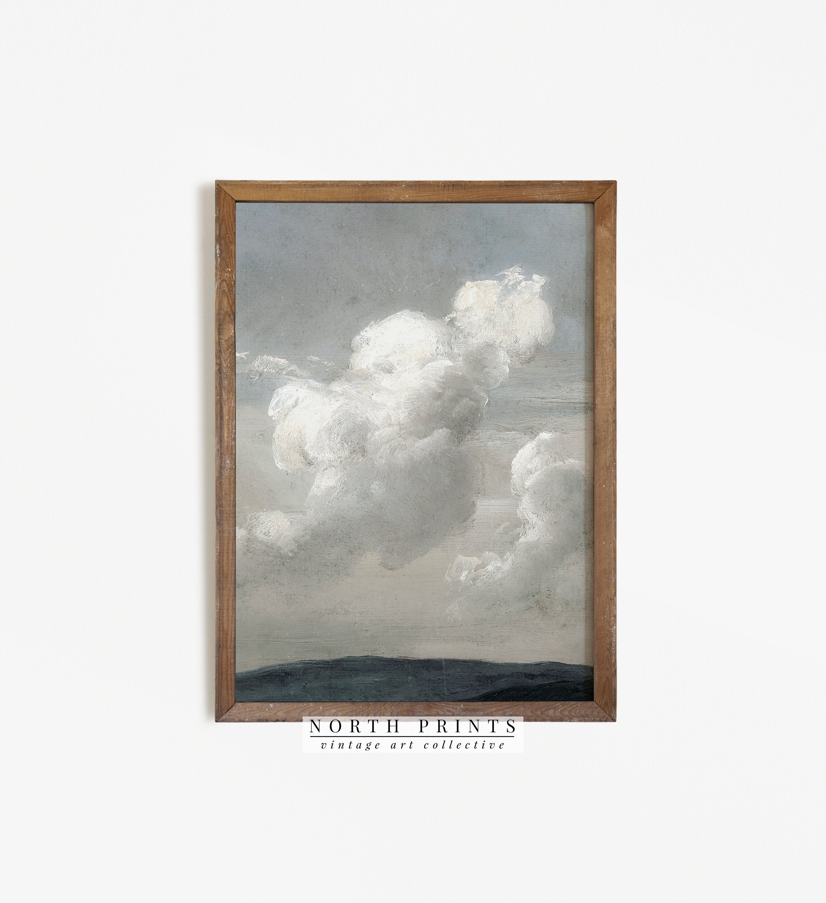 Cloudy Sky Painting Vintage Landscape Print Blue Printable Etsy