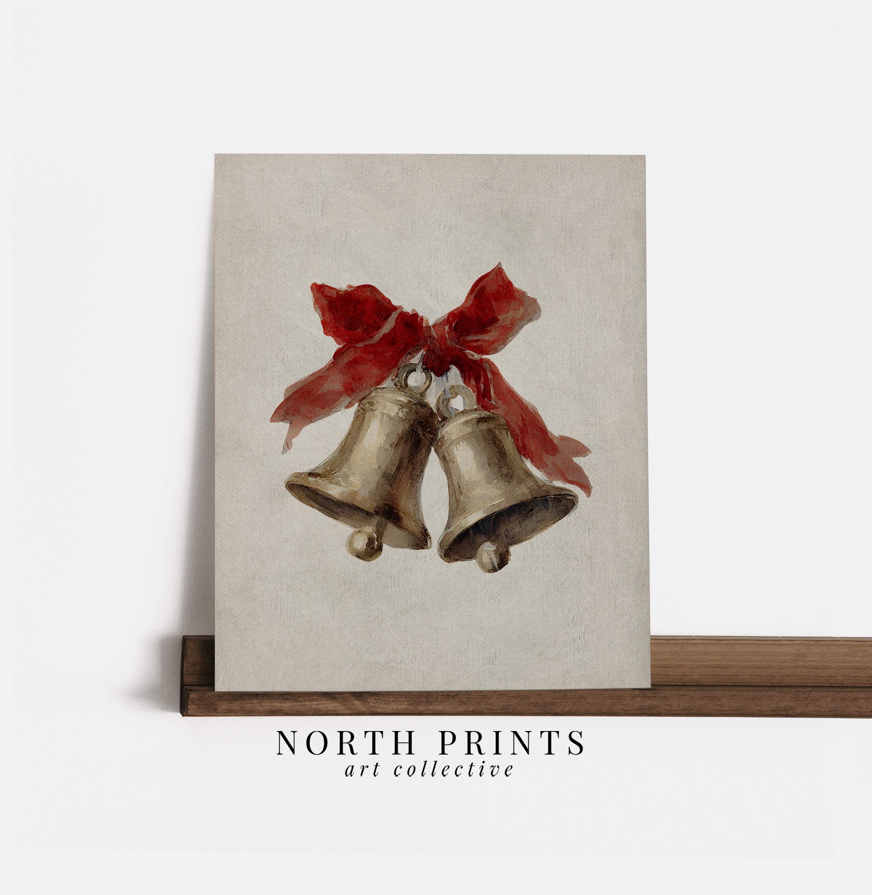 Christmas Bells Red Ribbon Wall Art, Winter Festive Wall Decor ...