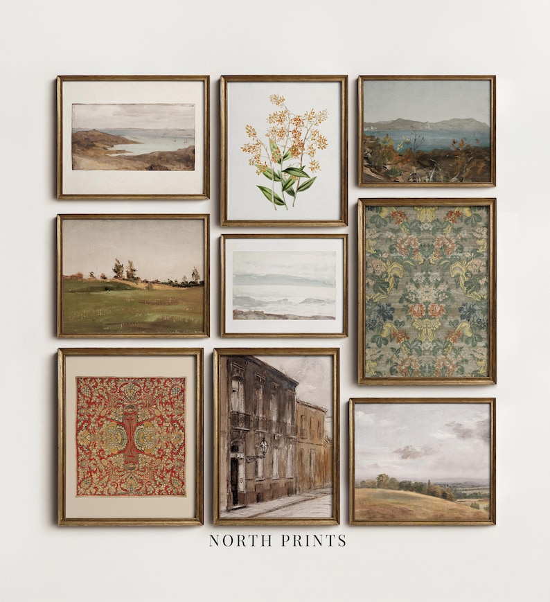 Conjunto de 9 láminas de arte vintage para pared, grabados antiguos europeos, descarga de arte digital imprimible, North Prints S9-3