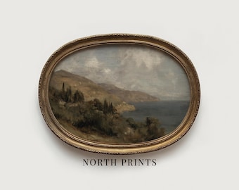 Rustic Coastal Landscape Print, Moody Classic Lake Painting, Digital Art Printable Download North Prints 12-58