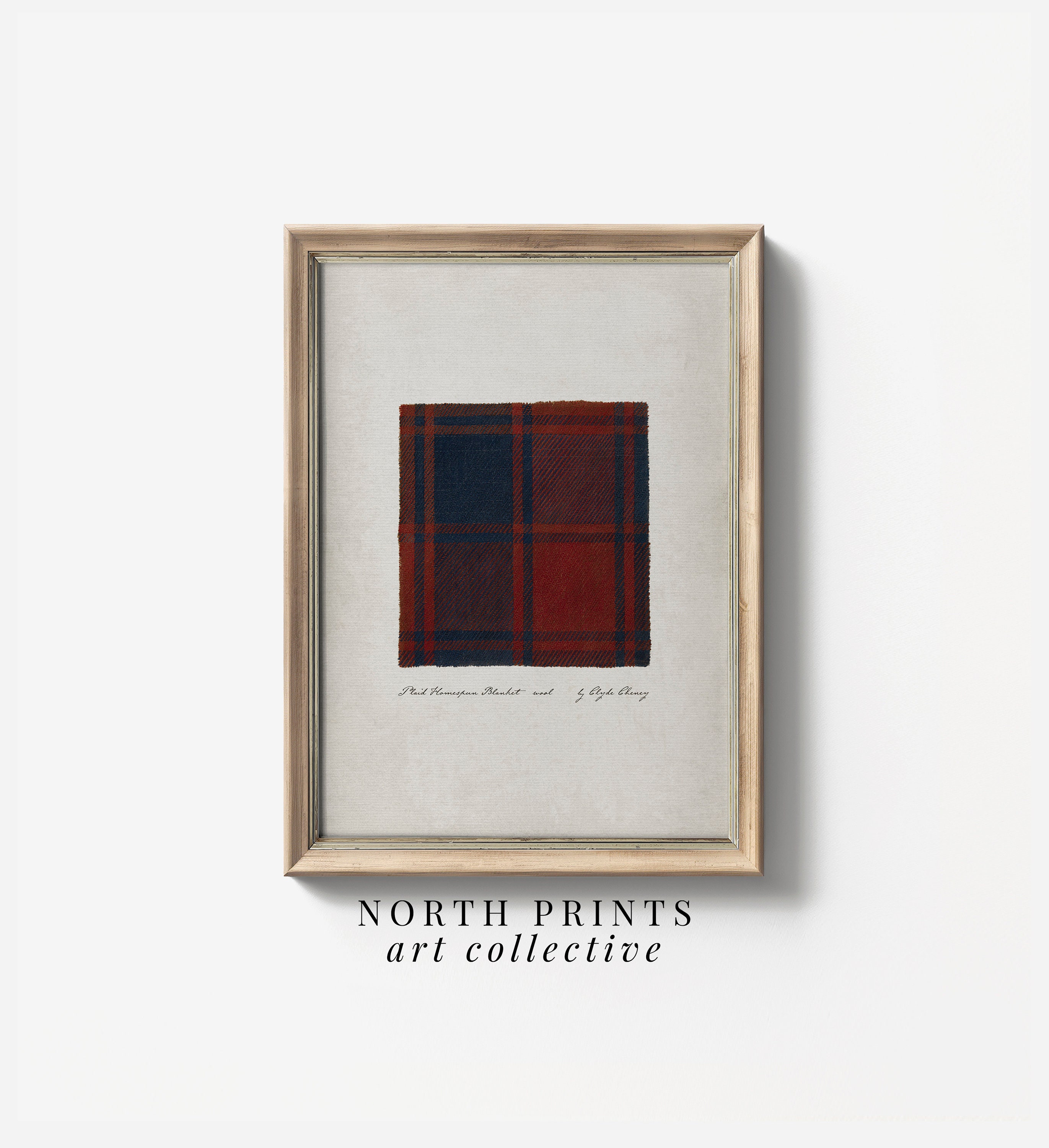 Vintage Tartan Plaid Art Print: Red Navy Textile Wall Decor