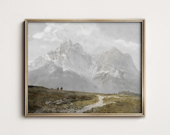 Rustikt bergslandskapskonsttryck: Väggdekoration i vintagestuga (utskrivbar digital nedladdning) 4-211