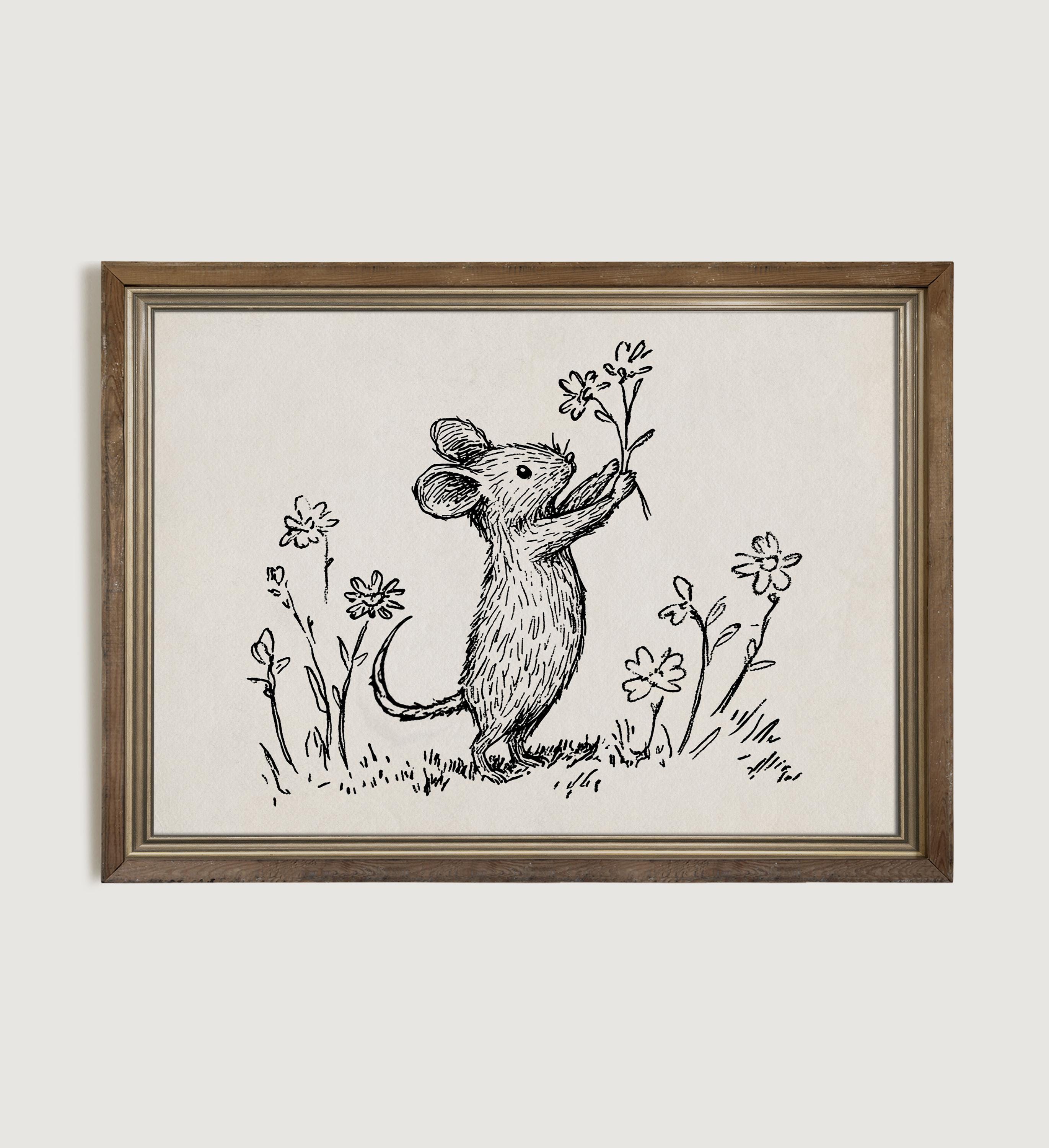 woodland-mouse-nursery-sketch-print-cottagecore-kids-animal-art