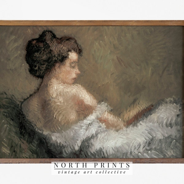 Impression portrait de femme | Peinture à l'huile portrait vintage, art mural neutre pour salle de bain, imprimable #533