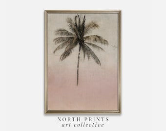 Tropische Palme Sonnenuntergang Wand Kunst DRUCKBAR | Sommer Vintage Küsten Dekor | Norddrucke Digitaler Download 7-21