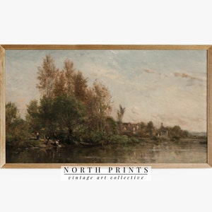 Cadre pour téléviseur Peinture numérique vintage de paysage de rivière Art country français TV42 image 1