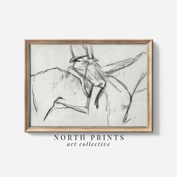 Antique Equestrian Sketch Art Digital Printable | Neutral English Country Horse Minimalist Vintage Wall Decor | North Prints SK-345