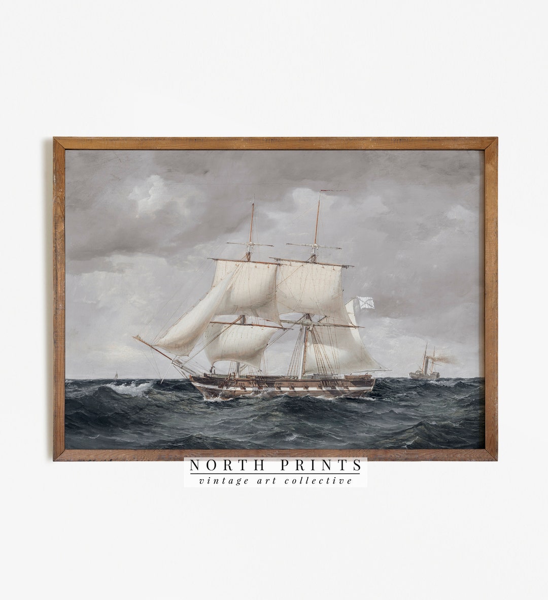 Vintage Ship Ocean Painting | Nautical Seascape Wall Art Decor ...