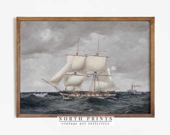 Vintage Ship Ocean Painting | Nautical Seascape Wall Art Decor | PRINTABLE | 727