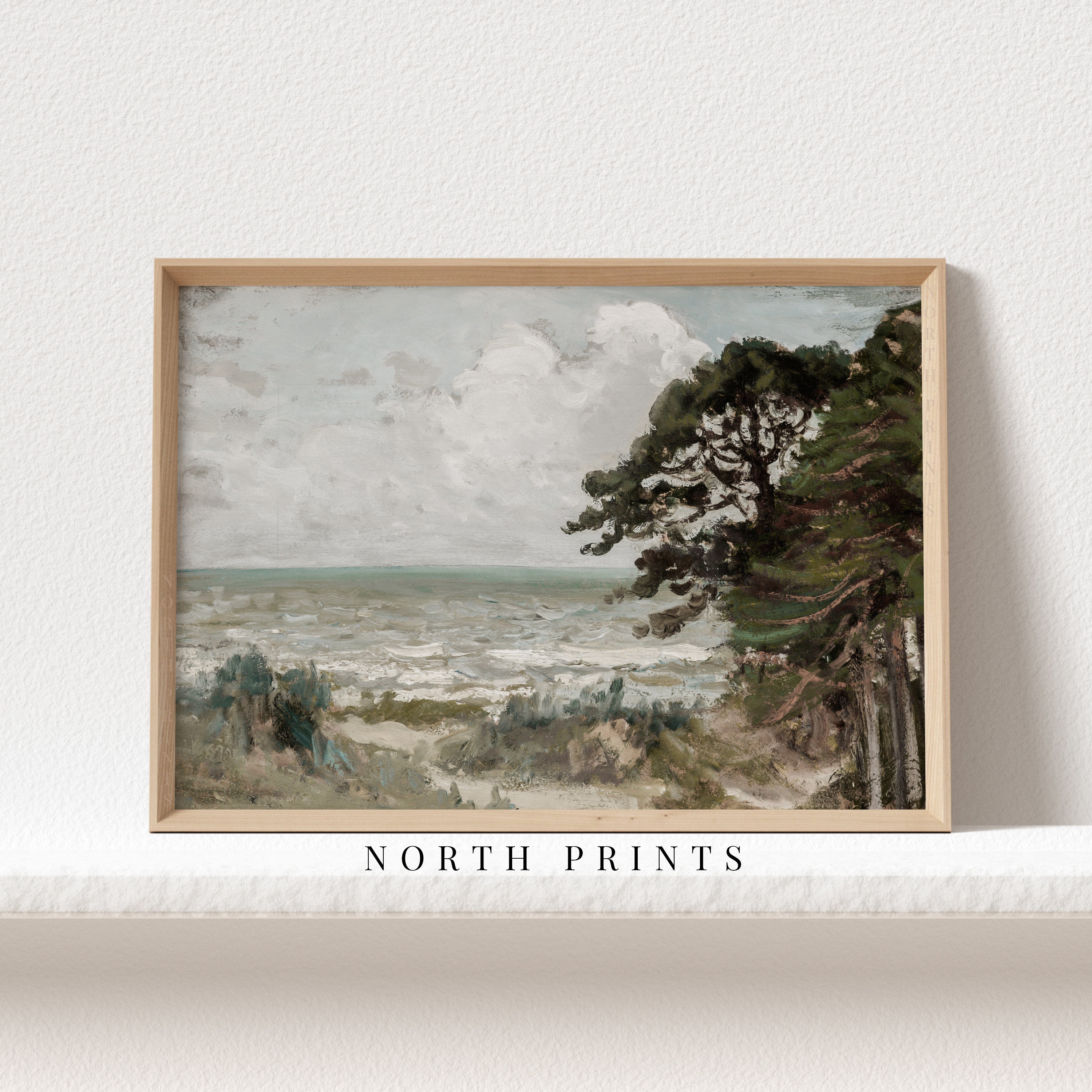Rustic Coastal Oil Painting Vintage Beach Art Print Etsy