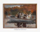 Autumn Lake House Dogs Painting Vintage Boat Print PRINTABLE 638