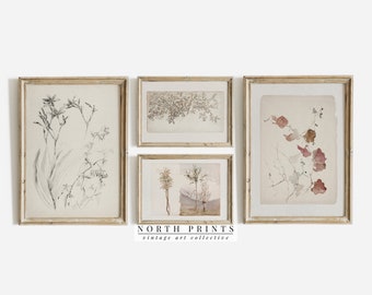 Farmhouse Vintage Print Set | Neutral Botanical Sketch Digital PRINTABLE #S4-7