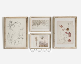 Farmhouse Vintage Print Set | Neutral Botanical Sketch Digital PRINTABLE #S4-7