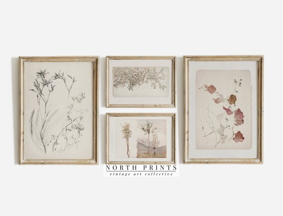 Farmhouse Vintage Print Set | Neutral Botanical Sketch Digital PRINTABLE #S4-7