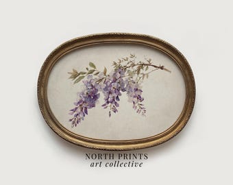 ヴィンテージ藤のボタニカルアート、フレンチカントリーフローラルウォールデコレーション（デジタルアート印刷可能ダウンロード）11-110