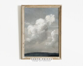 曇り空の絵画 | ヴィンテージ風景画（青）印刷可能 ダウンロード