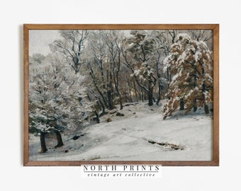 Winter Landscape Print | Vintage Forest Painting | Christmas Digital PRINTABLE Art | 790