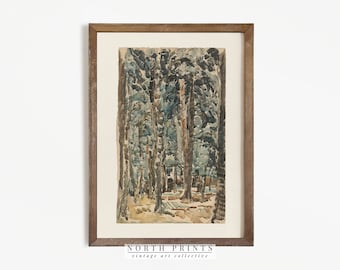 Pintura de acuarela de bosque rústico / Impresión de arte vintage / Decoración de arte de pared de cabina IMPRIMIBLE / 697