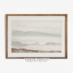Muted Coastal Print| Vintage Ocean Painting | Neutral Seascape Print | Digital PRINTABLE #1