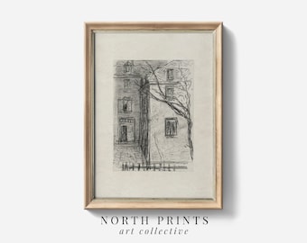 Neutral Antique Architecture Sketch Art Digital Print | PRINTABLE Vintage Cityscape Art Downloadable Print | North Prints Art SK-351