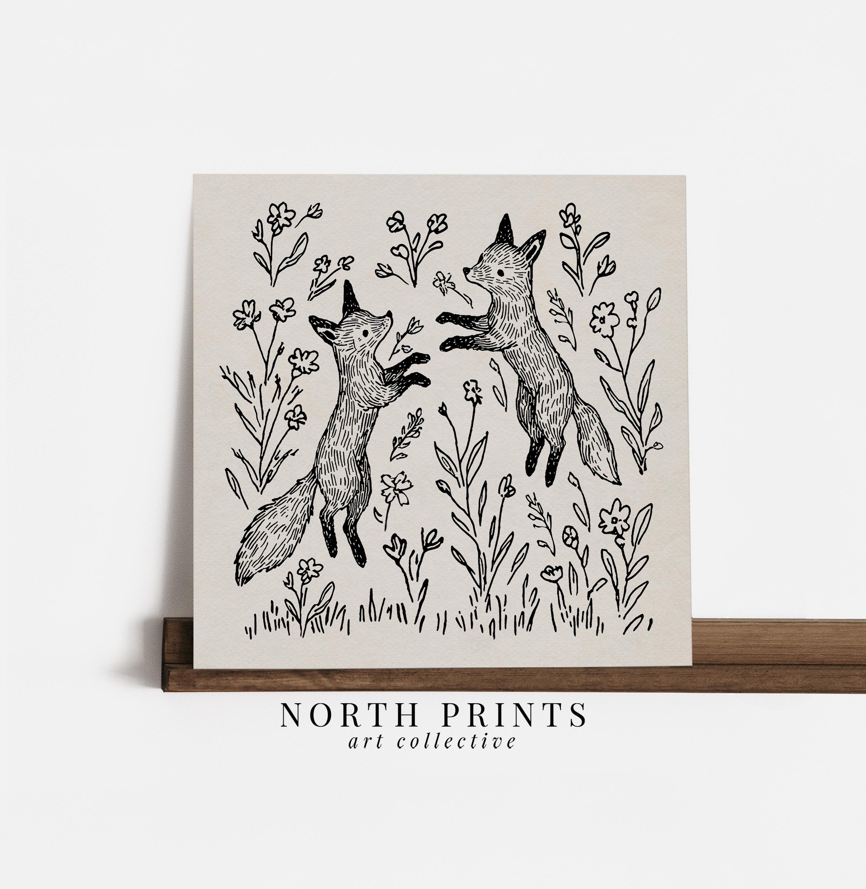 Square Fox Nursery Art Print: Woodland Cottagecore Decor (printable ...