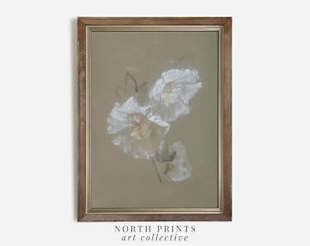 Vintage Floral Painting: Neutral Green Botanical Art Printable (Digital Download) 4-221
