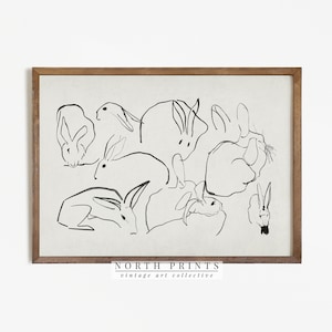 Neutral Farmhouse Nursery Print | Rabbit Sketch Antique Art | Easter Decor PRINTABLE Download | 1010 image 1
