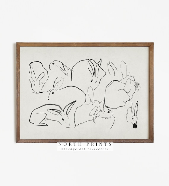 Neutral Farmhouse Nursery Print | Rabbit Sketch Antique Art | Easter Decor PRINTABLE Download | 1010