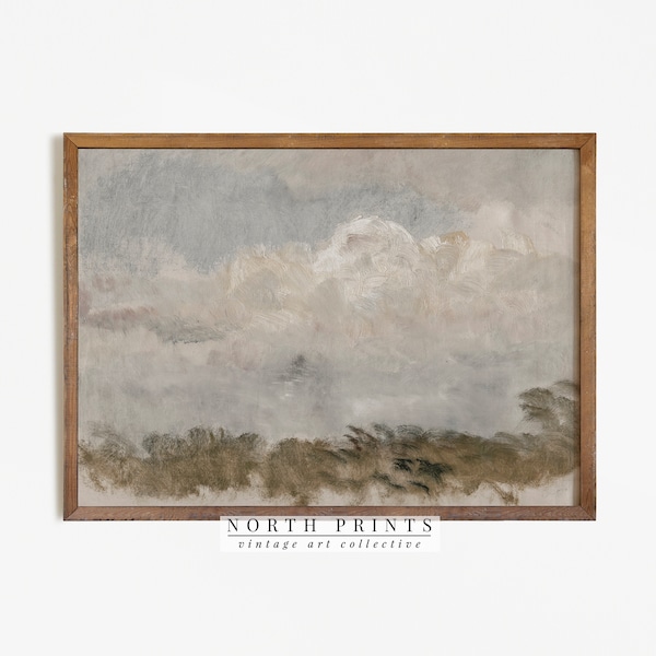 Vintage Wolkenmalerei | Neutral Muted Country Bauernhaus Wanddekor | Digital DRUCKBAR | 3-206