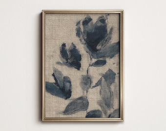 Antique Botanical Tapestry Art Print: Navy Blue Floral Wall Decor (PRINTABLE Digital Download) 9-141