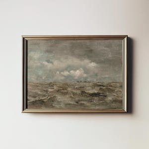 Moody Seascape Painting: Vintage Coastal Art Print (Printable Digital Download) 8-139 image 1