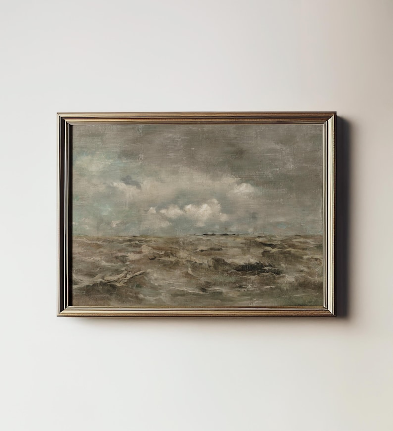 Moody Seascape Painting: Vintage Coastal Art Print (Printable Digital Download) 8-139 image 1