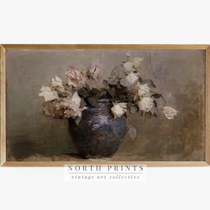 Roses Frame TV Art, Vintage Flower Still Life DIGITAL Download Painting, North Prints Botanical Art #TV26