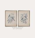 French Country Bird Prints Set: Antique Blue Botanical PRINTABLE Wall Art (Digital Download) S2-162
