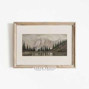 Rustic Lake Art Vintage Forest Painting Cabin Wall Decor Digital ...