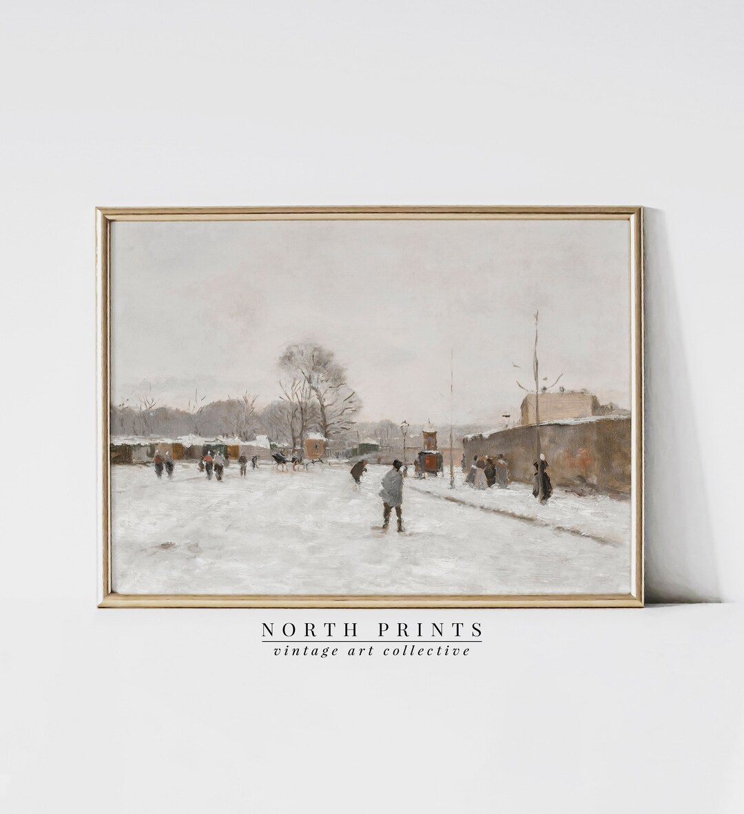 Vintage Winter Scene Wall Art Neutral Christmas Holiday Landscape PRINTABLE Downloadable Digital