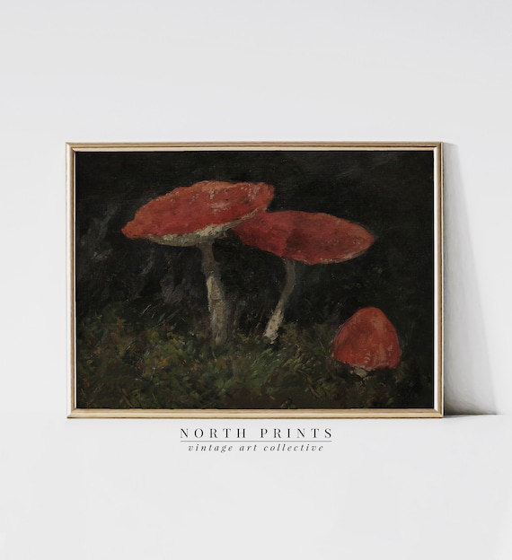 Vintage Mushroom Painting: Dark Woodland Wall Decor (Printable Digital Art) 5-206