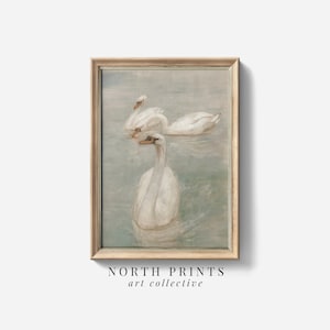 Vintage Swan Wall Art | Pastel Farmhouse Nursery Painting PRINTABLE Digital Downloadable Print | North Prints Art 6-167